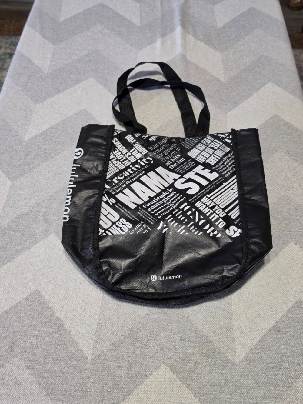 Lululemon Reusable Black Tote Bag With Inspirational Text Design Durable & Light
